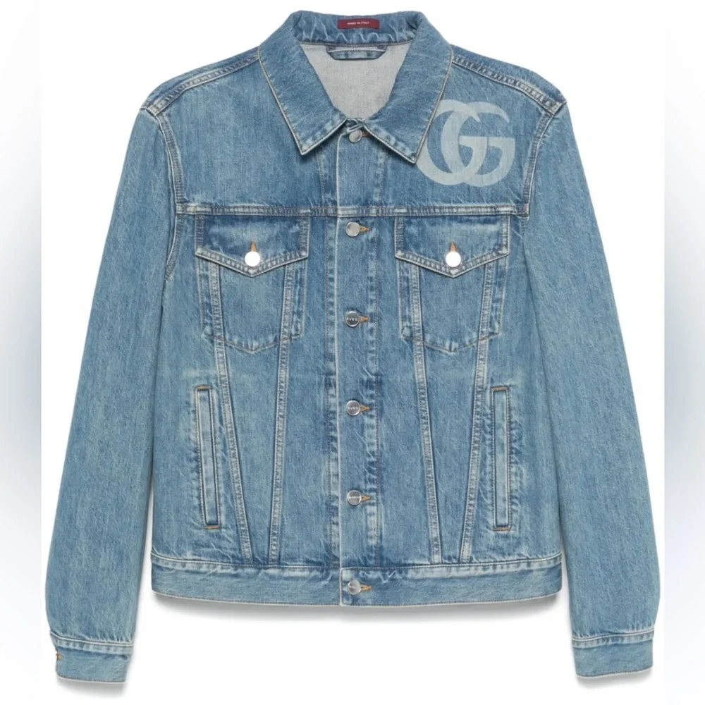 Gucci GG Logo Collared Button Up Denim Men's Jacket sz 54/XXL